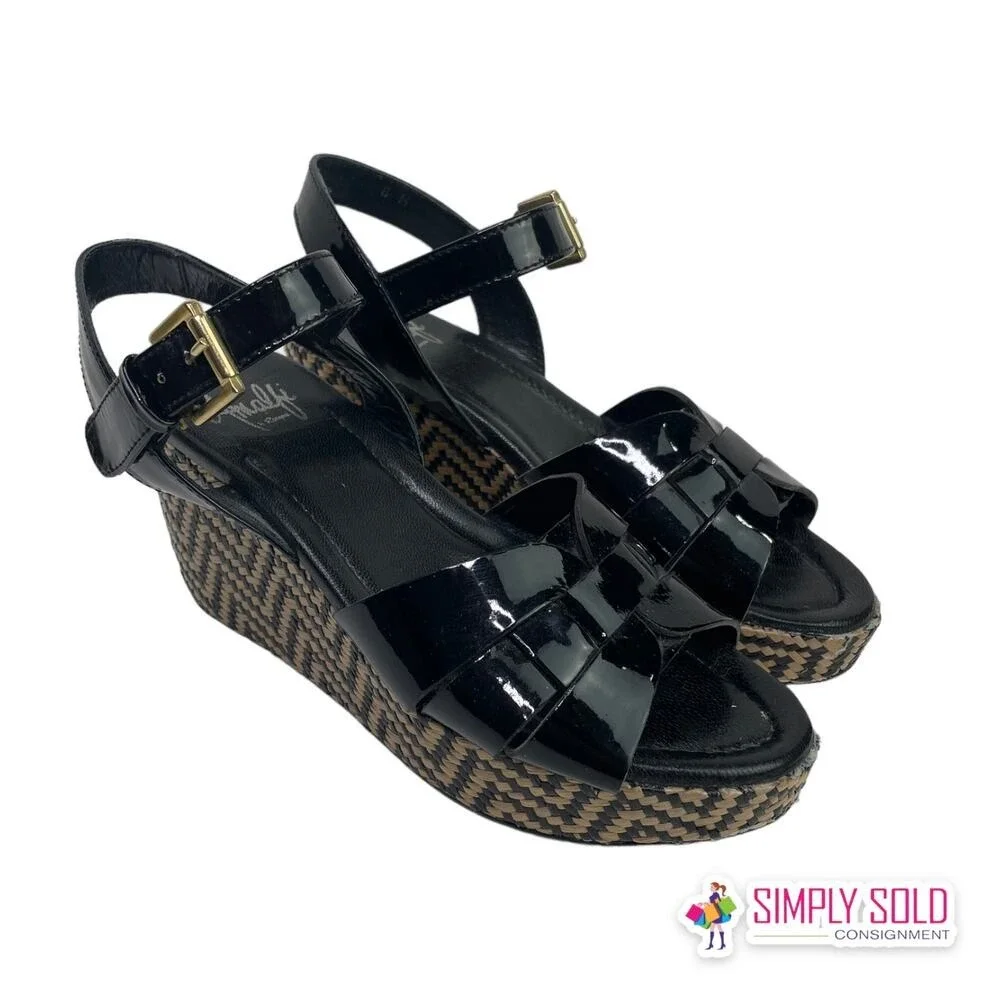 Amalfi By Rangoni Monna Vernice Sandals Womens 6M Black Brown Wedge‎ Shoes